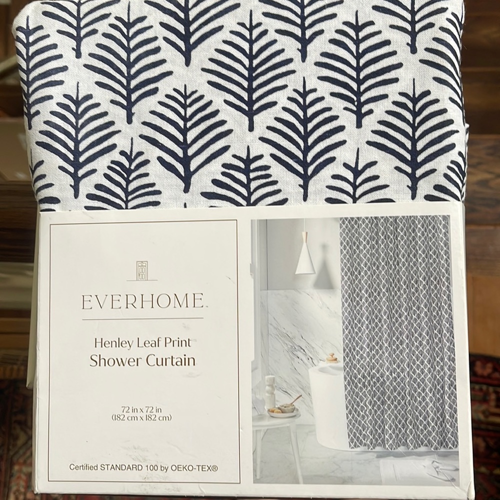 Linen/Cotton mix Shower Curtain in maritime blue. Henley Leaf print. 72”x72”.NEW